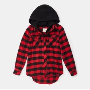 Ci Sono Large Buffalo Plaid Flannel Hoodie Shirt Shacket from Wantable